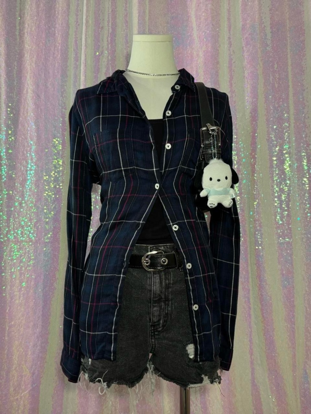 Harper Blue & Pink Plaid Button-Down Blouse (M) ★彡